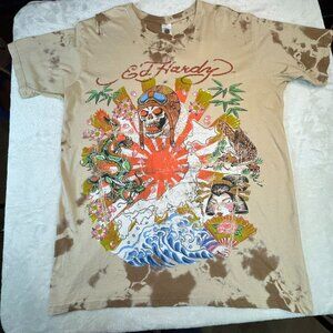 VTG Ed Hardy By Christian Audigier 21118 Khaki Kamikazee Tie Dye Tee Natural Age
